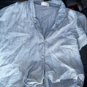 Aritzia blue tie up denim shirt